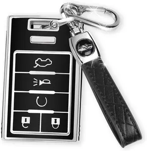 for Cadillac Key Fob Cover with Keychain, 5-Button Key Case for Escalade SRX CTS ATS XTS DTS STS 2008-2014 2015, Soft TPU, Black