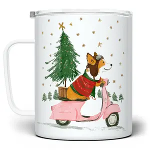 LOFTIPOP Christmas Corgi on a Scooter Mug, Dog Lover Holiday Gifts, Designed and Printed in the USA by Loftipop