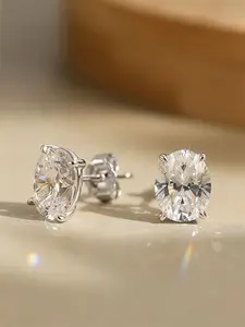 925 Sterling Silver Rhodium Plated Zircon Earrings, Unisex Daily Jewelry, Elegant Accessories for Men and Women, Fashionable Ear Studs