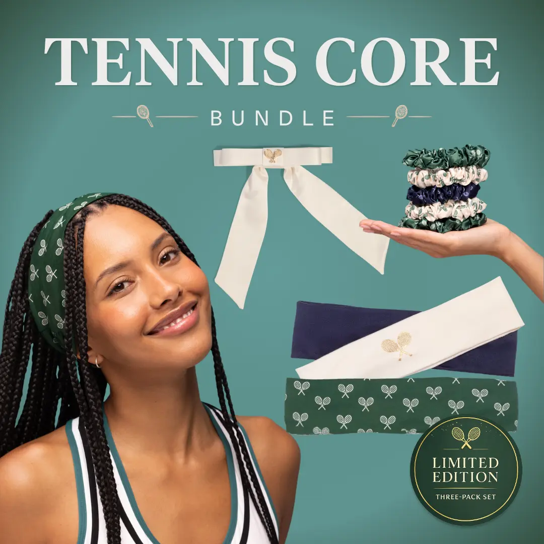 TENNIS CORE Bundle | Kitsch - Limited Edition Hair Accessories Set with Satin Bow Clip, Active Headbands & Satin Scrunchies