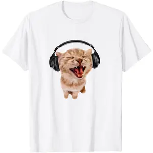 Silly Cat With Headphones T-Shirt