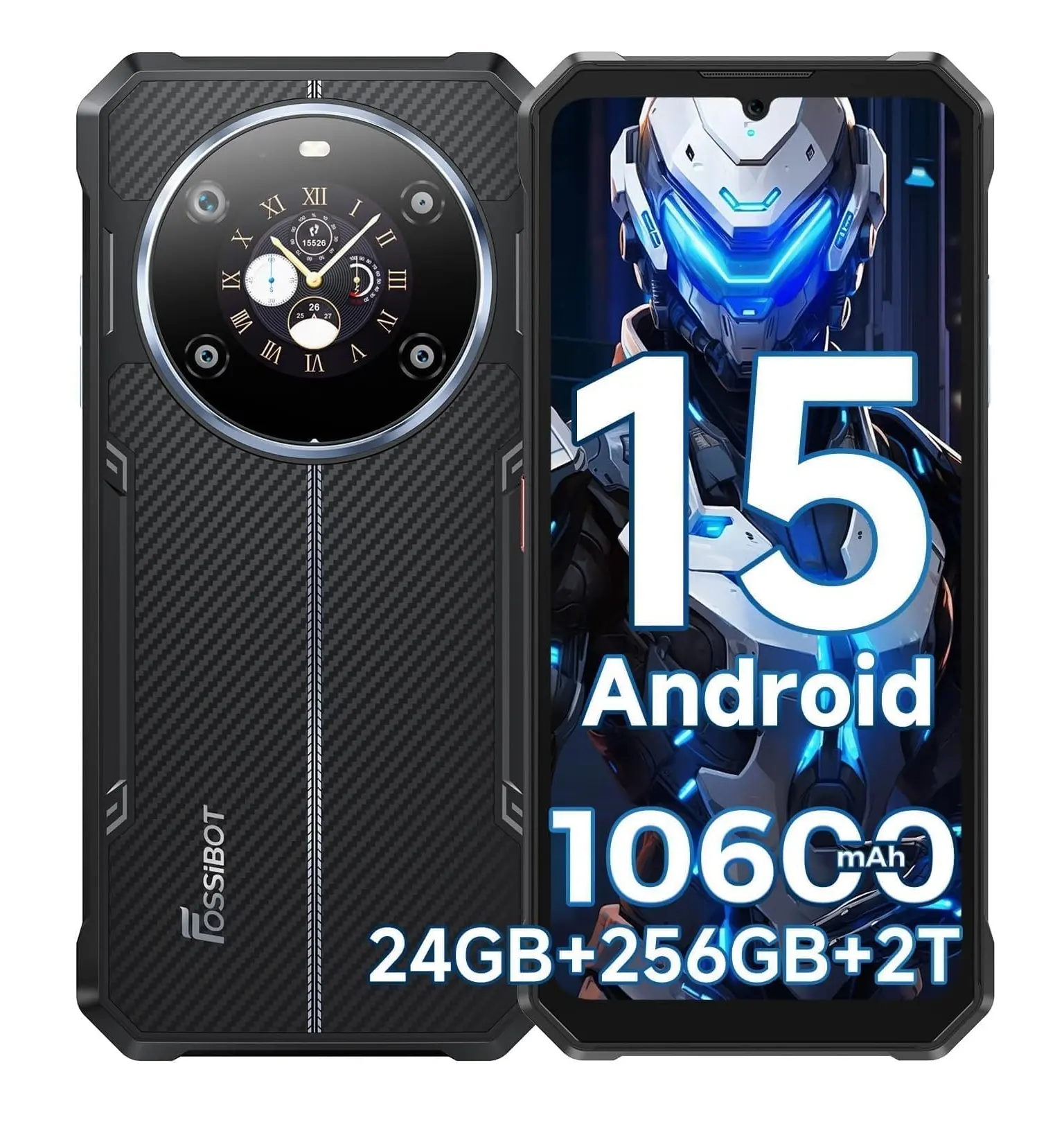 FOSSIBOT F109S Pro Smartphone - 4G Unlocked Rugged Waterproof Droppable, 24GB RAM+256GB/2TB, Android 15 Boost Mobile, 10600mAh Built-in Batteries, 6.7" HD+ Main Display+1.32" Secondary, 50MP Main+16MP+5MP Camera, Dual SIM, Supports NFC, Dual Display, 6.74