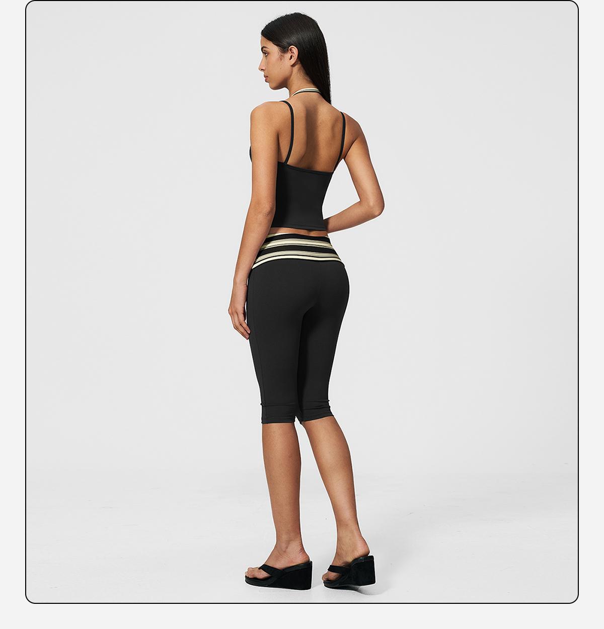 MFVIM women’s color-block double-layer halter yoga tank top set — waist-cinching, butt-lifting mid-length athletic shorts; two-piece fitness set with a nude feel,travel essentials,camping essentials