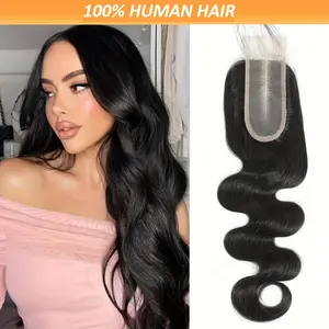Wholesale 1pc ELORAL Body Wave Human Hair Lace Closure - 2x4 Transparent Lace, Pre-Plucked Natural Hairline & Baby Hair, Human Hair for, Natural Look & Easy Styling