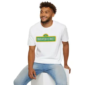 Educated on the Street Print Unisex Adult T-Shirts | Fund PBS Tees | Sesame Street Sign T-Shirt | Support Elmo Big Bird Cookie Monster Tops women