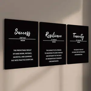 3-count wooden frame canvas, inspiring English word decorative poster, business style leadership and perseverance art poster, family poster, modern living room decorative art, suitable for corridor, bedroom walls, waterproof art, Modern home decor