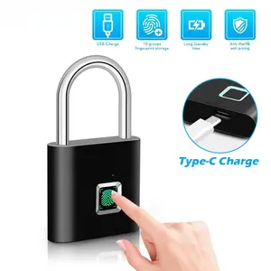 Smart Fingerprint Padlock, Rechargeable Smart Lock with 10 Fingerprint Capacity for Suitcases Lockers and Outdoor