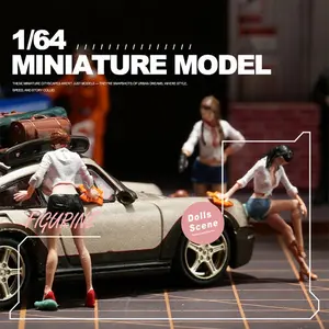 Hand-Painted Car Wash Girl Miniature Figurine Set, Three Moves Urban Detail Lady Model with Towel, Water Gun, Dynamic Pose Tiny Figure Dynamic Pose Tiny Figur for Car Diorama, Macro Photography & Collectible Decor, 1:64 Scale Decoration