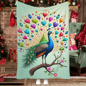1Pc Soft And Cozy Flannel Blanket, Peacock Floral Design, Made Of 100% Polyester Fabric, Suitable For Bedroom, Bed, Sofa Home Decor, Party Favors, Birthday Gifts, Christmas, Father'S Day, New Year Gifts, Party Gifts, Thanksgiving