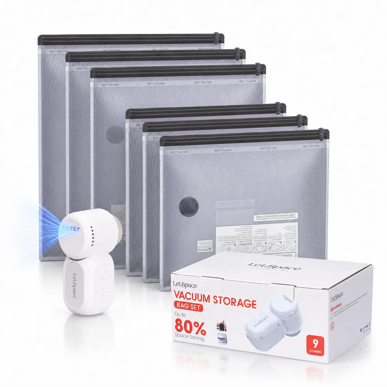 9/15 Pack Vacuum Bags for Travel with Rechargeable Cordless Electric Pump, Carry-on Packing Bags for Luggage and Suitcase, Space Saver for Clothes and Clothing Compression Lightweight Set