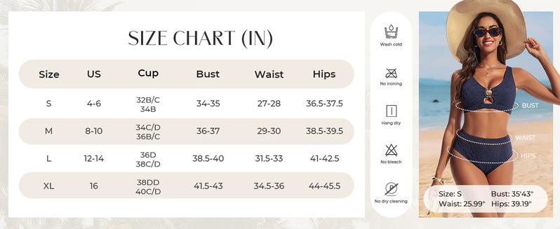 Hanna Nikole Women High Waisted Bikini Sets 2 Piece Swimsuits Tummy Control Textured Bathing Suit Metal Cutout Swimwear Hanna Nikole Women High Waisted Bikini Sets 2 Piece Swimsuits Tummy Control Textured Bathing Suit Metal Cutout Swimwear