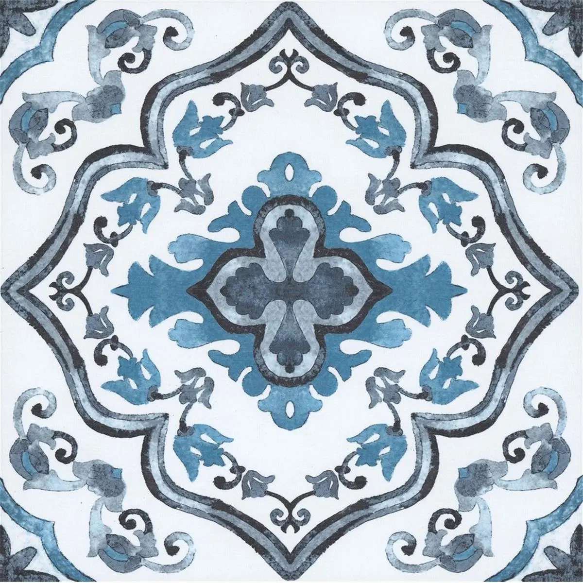 FloorPops FP3932 Marrakesh 12x12 in Square Self Adhesive Textured Peel & Stick Virgin Vinyl Floor Tiles, Traditional Moroccan Flair, Washable Blue Home Improvement Building Supplies, Water Resistant