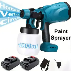 Cordless Paint Sprayer,600W Paint Sprayer Gun with 2 * 2000mAh Batteries,1000ML Container,Handheld HVLP Paint Sprayer for Home Interior and Exterior,3 Patterns Electric Paint Sprayer for Fencing and Decking