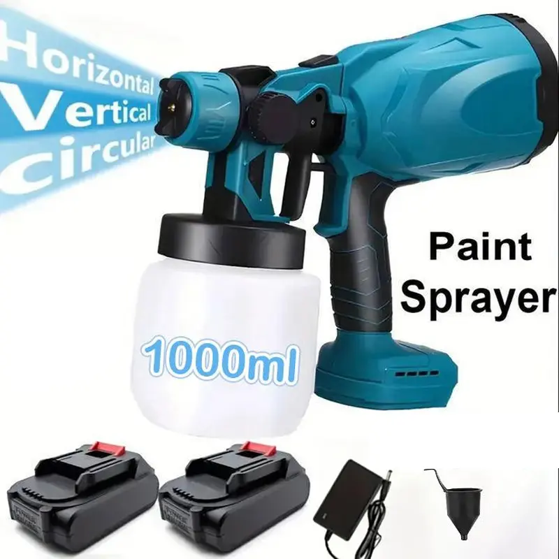 Cordless Paint Sprayer,600W Paint Sprayer Gun with 2 * 2000mAh Batteries,1000ML Container,Handheld HVLP Paint Sprayer for Home Interior and Exterior,3 Patterns Electric Paint Sprayer for Fencing and Decking