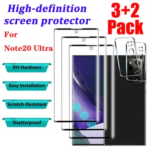 【 3+2 PCS 】 High definition screen protector, suitable for Samsung Galaxy Note 20 Ultra smartphone, 3 screen protectors with 2 lens protectors,  supports fingerprint unlocking, 9H hardness, sensitive touch, compatible with the phone case  Protection