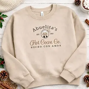 Abuelita's Hot Cocoa Co Embroidered Sweater Chocolate Abuelita Crewneck Christmas Gift Sweatshirt True to Size 50/50 Cotton Blend Unisex Fit