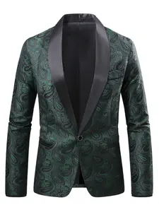 Men's Embroidered Blazer with Notch Lapel, Fitted Formal Party Suit Jacket, One Button Design, Ideal for Weddings and Events