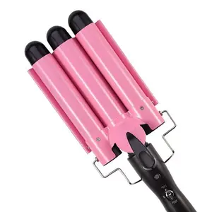 3 Barrel Curling Iron 1 inch Crimper Hair Tool Crimping Waver for Women Beach Waves Temperature Settings Pink Curler
