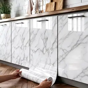 Marble Pattern Wallpaper Roll, Kitchen Waterproof Oil-Resistant Self-Adhesive Sticker, Home Decor Wall Covering, Durable Easy Installation