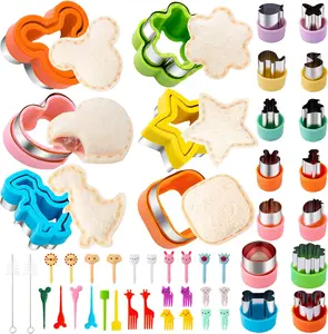 48 Pcs  Sandwich Cutter and Sealer Set Bread Sandwich Cutter Pancake Maker Heart Square Dinosaur Start Shaper (24) Cookie Cutter Fruit Stainless Steel