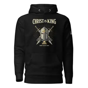 Deep State Drip Christ is King Hoodie - 100% Cotton Face, 65% Cotton 35% Polyester, Front Pouch Pocket, 3-Panel Hood, Matching Flat Drawstrings, Truth-Focused Design