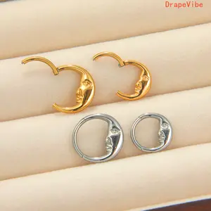 Unisex 16G Titanium Moon‑Face Hinged Segment Septum Ring Easy‑Fit Nose Hoop Piercing Jewelry Mystical Daily‑Wear Accessory