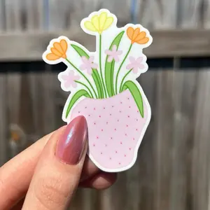 Strawberry Flower Vase Sticker
