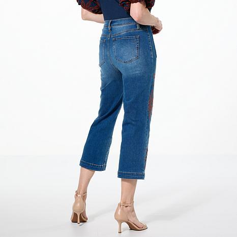 DG2 by Diane Gilman New Classic Stretch Embroidered Crop Wide-Leg Jean