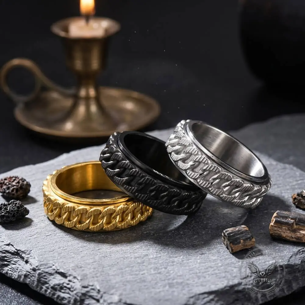 GTHIC Cuban Link Pattern Stainless Steel Rotatable Ring for Punk Hip-Hop Lovers Bold Trendy Fashion Accessory Nightclub Hangouts & Daily Casual Matching