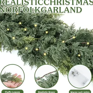6-foot 3 pieces cedar wreaths, realistic touch winter cedar wreaths, green faux pine branch wreaths for dining tables, fireplaces, walls, indoor and outdoor Christmas decorations（Please note that accessory lights are not included）