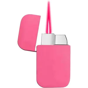 Torch Lighter, Pink Flame Lighter, Cute Pink Glitter Torch Windproof Cool Lighter, Metal Refillable Butane Lighter, Outdoor, Indoor, Camping, Candle, Birthday, Gift (Without Butane)