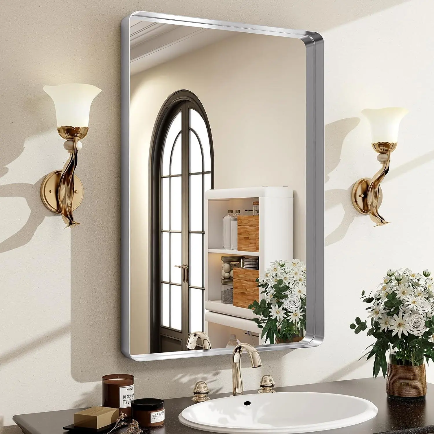 24x36 or 22x30 Inch Wall Mirror for Bathroom, Aluminum Alloy Frame Rectangular, Horizontal or Vertical Mounting, Farmhouse Decor for Living Room Bedroom