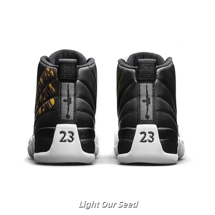 Unisex Mid-Top Retro Basketball Sneakers - Black White, Gold Logo, White Traction Outsole, Lace-Up, Breathable, Streetwear Athletic Street Casual Shoes With Original Box