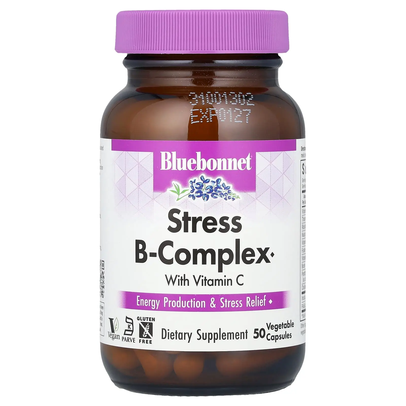 Bluebonnet Nutrition Stress B-Complex With Vitamin C, 50 Vegetable Capsules