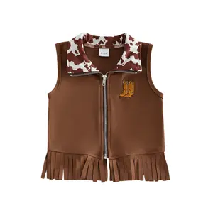 Imcute Kids Toddler Baby Girls Suede Vest 70s Hippie Outfit Sleeveless Lapel Collar Zip Up Tassel Vest Cowgirl Costume