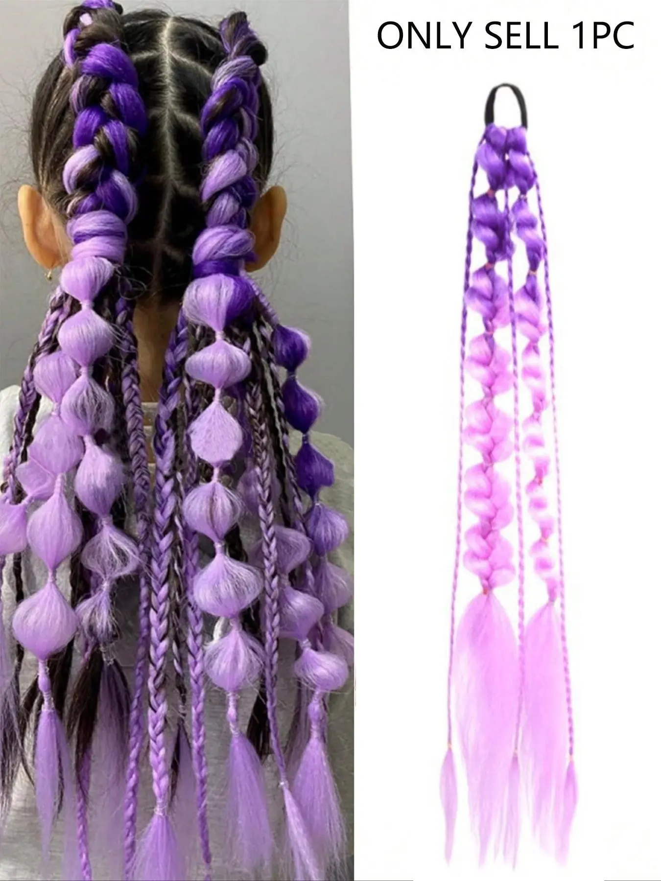 Rainbow Gradient Twisted Long Ponytail Hair Tie for Girls, Dual Color Bubble Braid Hairpiece, Ideal for Role Play and Music Festivals, Elastic Ponytail Accessories, Ponytail Holders, Synthetic Pony Tail