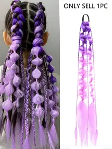 Rainbow Gradient Twisted Long Ponytail Hair Tie for Girls, Dual Color Bubble Braid Hairpiece, Ideal for Role Play and Music Festivals, Elastic Hair Accessory, Ponytail Holders