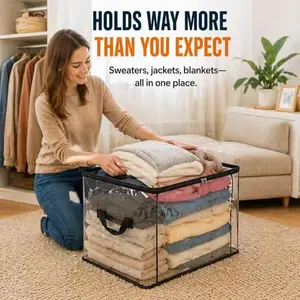 2-Pack Large Thick Black Clear Plastic Storage Box Set with Hinged Lids - Heavy-Duty, Dust-Proof, Foldable Home Organizer for Children’s Dolls, Clothes