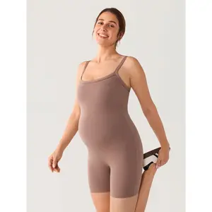 MOMANDA Padded Maternity Bodysuit Shorts Pregnancy Bodycon Jumpsuit Sleeveless Tank Top Romper Shapewear