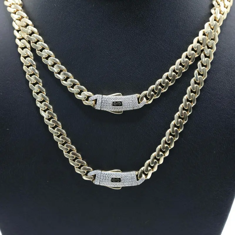 10KT Gold Monaco Chain 6.5MM Pave Certified Necklace