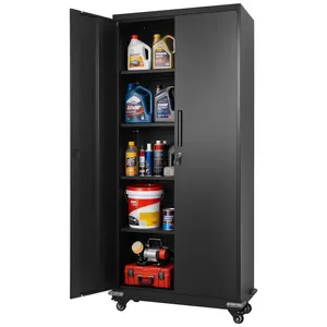 【fathersdaygift】VEVOR Metal Storage Cabinet, 72.6 in Rolling Steel Garage Cabinet with 4 Adjustable Shelves, 2 Magnetic Doors & 2 Keys, 5 Tiers Lockable Tool Storage for Pantry, Warehouse, Basement, Office, Black, 5-Shelf Cabinets, Adjustable Shelves Cabi
