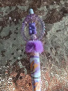Cute Novelty Pens with Purple Pom-Pom and Beaded Design for Fun Writing