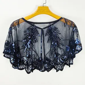 Large size summer sequined shawl with mesh nail beads small shoulder strap for a dance party