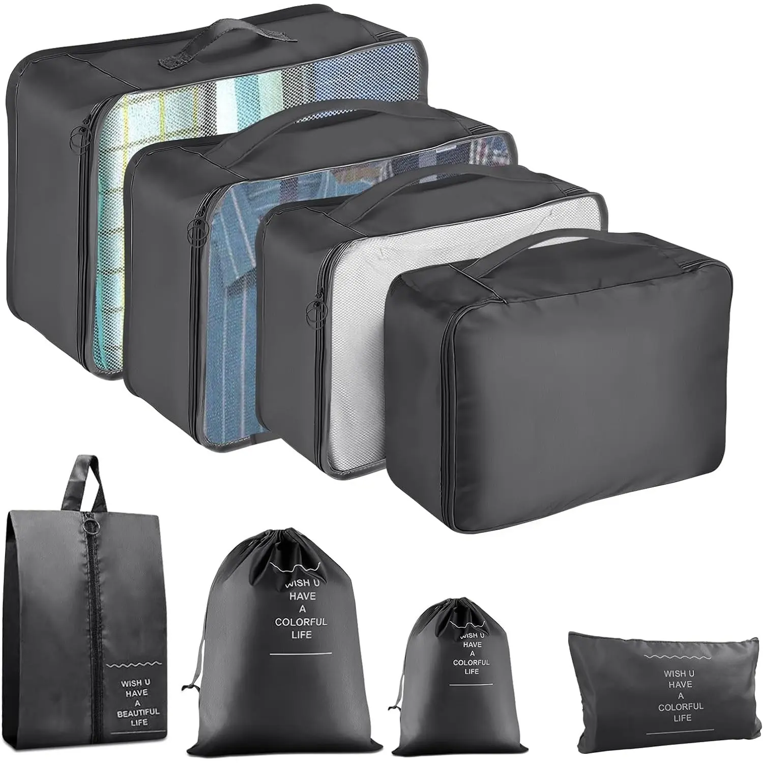 8 Pieces Packing Cubes for Travel, Luggage Packing Organizers Bags Set, Travel Essentials Suitcases Accessories with Laundry Bag, Storage Shoe Bag, Clothing Underwear Bag