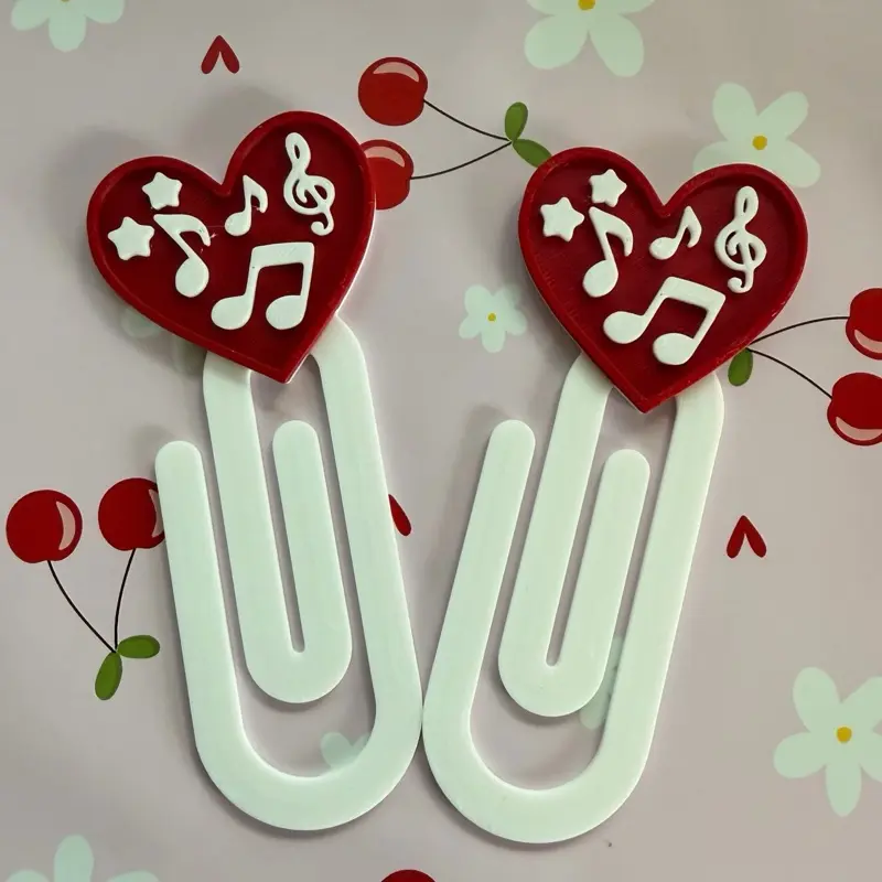 Music Notes Heart Jumbo Paperclips 3D Printed Red Heart Design with Musical Notes and Stars for Office and Home Use