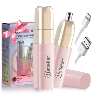 Hatteker 2 in 1 Lipstick Hair Remover, Nose Hair Trimmer, Eyebrow Shaper, USB Rechargeable Electric Hair Removal for Women, Compact and Versatile