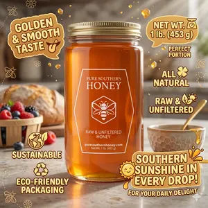 100% Authentic, USA - Made Raw Unfiltered Honey, Made by Pure Southern Honey [ 1 lb] - Unheated - Non - GMO, No Additives, All - Natural Sweetener- Environmental-Friendly Glass Jar