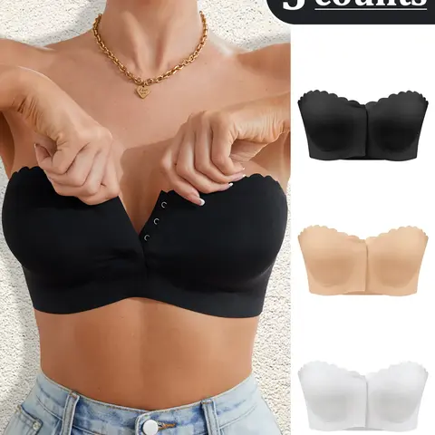 Women's No Underwire Strapless Bra Fashion Comfortable Breathable Wireless Padded Full Coverage Bra, Women's Lingerie for All Seasons