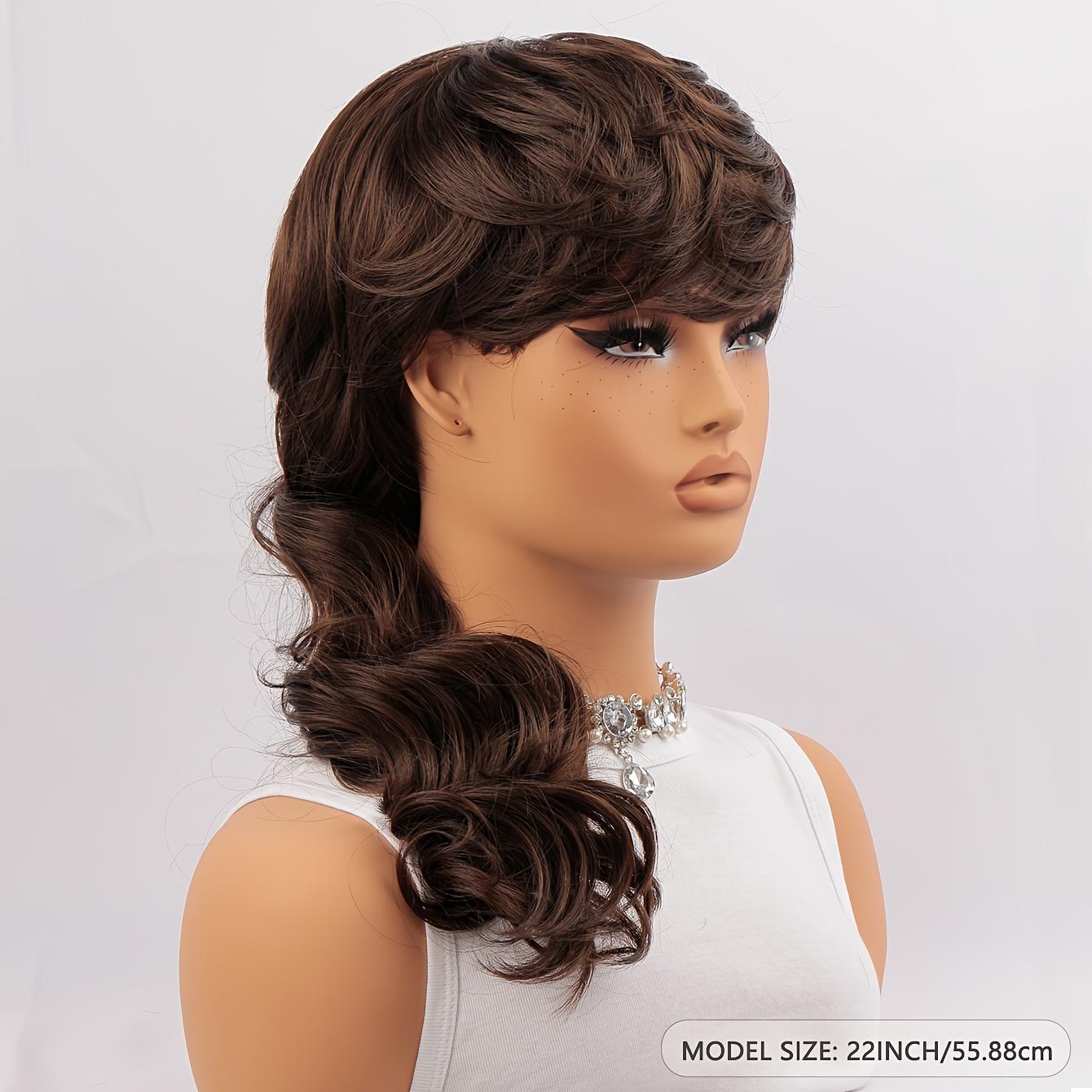 Pixie Cut Wig with Long Deep Wave Synthetic Hair and Bangs, Beginner-Friendly Mullet Style Wig