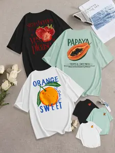 Women's Breathable Casual T-Shirt Set of 3, Loose-Fit Round Neck, Fruit Print, Comfortable Daily Wear, Fashionable Versatile Top